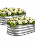 Oval Raised Garden Bed Kit 2 Pack 4x2x1 Feet Galvanized Planter Beds With Safety Edging No Fuss Easy Setup Rust Resistant Outdoor Metal Boxes For Vegetables Herbs And Flowers, with blooms
