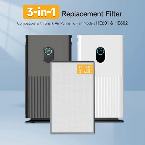 Two Pack 3 In 1 Replacement Filter Set For HE601 HE602 Air Purifier With Odor Lock Tech Pre Filter Main Filter And Activated Carbon