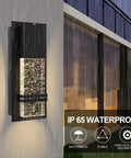 Dusk To Dawn Outdoor Light Fixture Wall Sconces 2 Pack Crystal Bubble Glass illuminating a rainy exterior porch scene