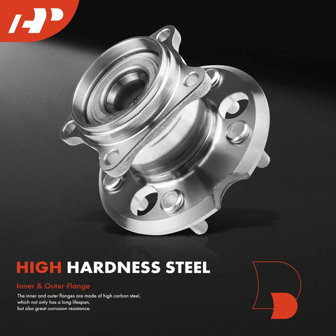 Rear Wheel Bearing And Hub Assembly 5 Lug Set For Toyota RAV4 AWD 2001 Through 2005 2 Pack Fits 2001 2003 Base Submodel And 2004 2005 AWD Only Heavy Duty Ball Bearing For Strong Load Handling And Smooth Quiet Ride close-up view of high hardness steel material.