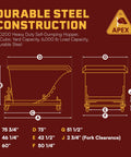 Heavy Duty Two Yard Self Dumping Hopper With Casters dimensions diagram, 6000 lb capacity, durable steel construction detail.