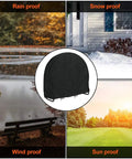 Outdoor Waterproof Log Rack Cover Heavy Duty Windproof UV Resistant Tarp With PVC Backing Keeps Dry Wood Safe Year Round Fits 40 Long X 24 Wide X 41 High Black shown in various weather conditions