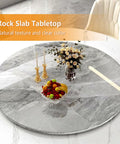 Holy Grail 360 Degree Rotating Serving Tray Heavy Duty Stone Lazy Susan Turntable With Flawless Spin, rock slab tabletop with fruits and candles.