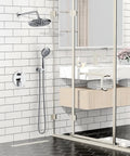 10 Inch Multifunctional High Pressure Shower System With Handheld Head in polished chrome finish installed in a modern bathroom