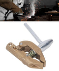 Practical 800 Amp Grounding Brass Welding Clamp With Durable Rubber Sleeve For Heavy Duty Metal Fabrication Jobs And Easy Installation On Various Surfaces Right Now, showing brass clamp with steel shaft.
