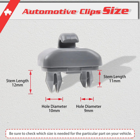 Diagram showing Audi Inner Sun Visor Clips Two Pack Upgrade For A3 A4 A5 S3 S4 S5 TT Q3 Q5 And More Fits 10mm And 9mm Hole Sizes.