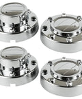 Chrome Wheel Center Hub Cap Replacement For 2011-2018 Ram 3500 1-Ton Dually DRW Alcoa 10-Hole Alloy Wheels Front And Rear 4-Piece Set Not For Steel Wheels Direct Replacement Part, showing four shiny chrome hub caps with 10-hole design