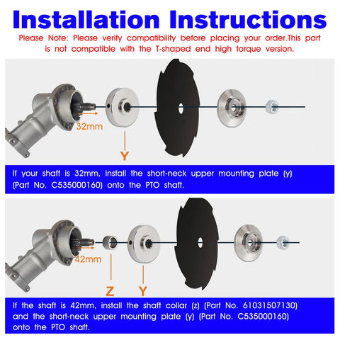 Diagram showing installation of Trimmer Blade Kit Hardware For SRM 225 Brush Cutter Conversion, Replacement Attachment.