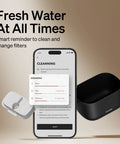 Smart Cat Water Fountain With App Monitoring And Stainless Steel Tray, 2.5L Automatic Water Dispenser with app interface on phone