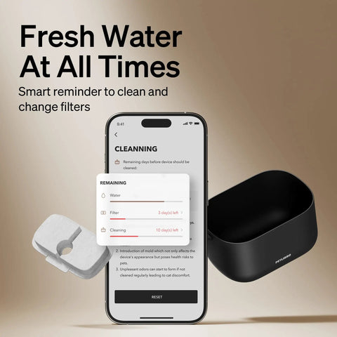 Smart Cat Water Fountain With App Monitoring And Stainless Steel Tray, 2.5L Automatic Water Dispenser with app interface on phone