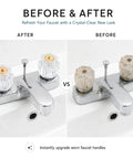 Upgrade Your Bath With This 2 Pack Clear Acrylic Faucet Knob Replacement Kit That Slaps Perfectly On Delta Delex Peerless And Ldr Two Handle Tub Or Sink Fixtures Featuring Screws And A Pry Tool For Easy Swapping before and after worn faucet handles