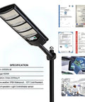 Outdoor Solar Flood Lights With Motion Sensor And Remote Control Waterproof Dusk To Dawn Led Street Lights; specs and certifications.