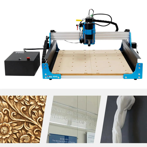 Pro Grade 110V 500W CNC Router Engraving Machine With USB Power Supply showing engraving capabilities on various materials.