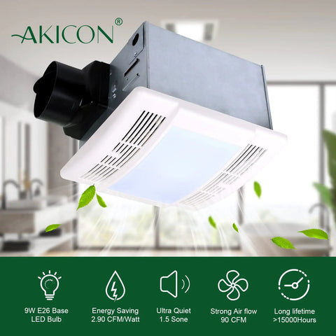 Ultra Quiet 90 CFM Bathroom Exhaust Fan With Light Powerful Moisture And Odor Ventilation in modern bathroom