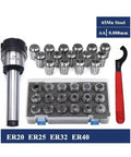 Top Tiers Spring Collet Set ER20 ER25 ER32 ER40 With ChuckMorse MTB Holders For Pro CNC Milling High Precision AA Grade 0.008mm Runout And Killer Grip Power Tool Fitment showing ER collets and 65Mn steel chuck.