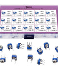 Fifteen Value 100 Ohm To 2M Ohm Variable Resistor Potentiometer Kit with 6mm Pot Top Adjustment Includes Transparent Plastic Box