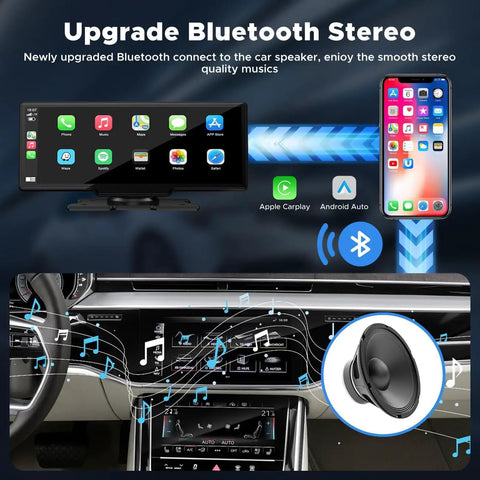 Wireless CarPlay And Android Auto Portable Car Stereo for your ride with Bluetooth, touchscreen display, and sound system upgrade.
