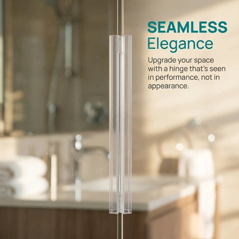 Clear Acrylic Piano Hinge Strips For Golf Cart Windshield Replacement Two Pack Flexible Panel Attachment hanging in a bathroom setup.