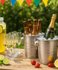 Two Pack 3 Quart Stainless Steel Ice Buckets With Handles, Wide Rim Beverage Tubs For Beer And Wine, Party Chill Kit Outdoor Use