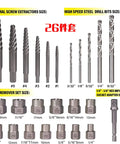 26 Piece Nut And Bolt Extractor Set With Sockets And Drill Bits For Stripped Frozen And Rounded Off Fasteners, sizes labeled