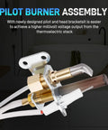 Pilot burner assembly with thermopile and sparker for Rheem/Ruud/Richmond gas water heaters; brass fittings
