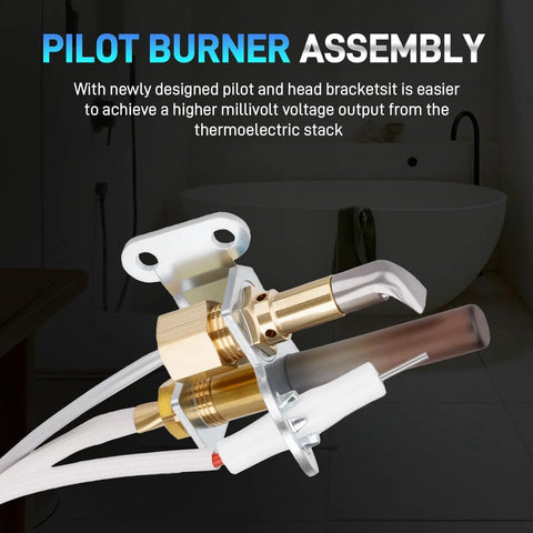 Pilot burner assembly with thermopile and sparker for Rheem/Ruud/Richmond gas water heaters; brass fittings