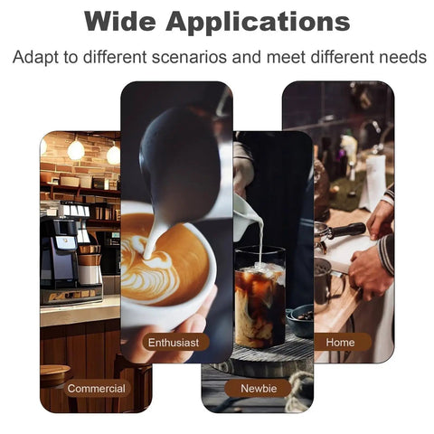 Automatic Espresso Tamping Station Featuring Smart Digital Sensors And A Mighty One Thousand Two Hundred Newton Force For Totally Flawless Extraction And Hella Consistent Shots Every Single Time shown in various settings like commercial, home, and enthusiast.