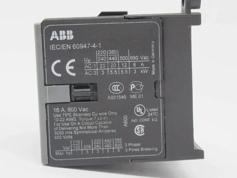 Back view of Miniature 3-pole contactor B7-30-10-01 with 24V coil, specifications and certifications shown, compact industrial relay.