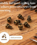 Twenty Pack Ceiling Fan Blade Screws 1/4-20 X 3/8 Phillips Pan Head Heavy Duty Carbon Steel Replacement Fasteners on wood surface.