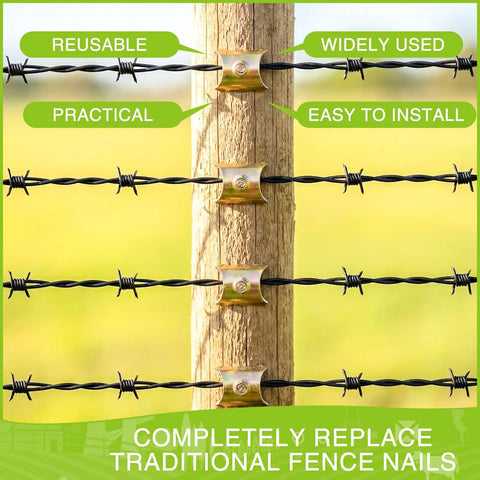 Heavy Duty Built Like A Tank Galvanized Wire Fence Staples One And Half Inch Rust Resistant Post Screws Bulk 100 Pack, easy installation on wooden post.