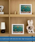 DIY Mosaic Kit For Adults With Sea Glass And Resin, glass mosaic craft in white frames on wooden shelf, turtle design