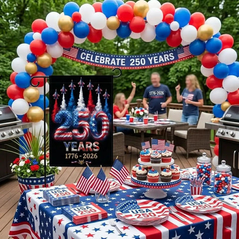 Patriotic 12x18 Inch Garden Flag For 250th Anniversary Celebration 1776 To 2026 All American Backyard Outdoor Decor Black Background
