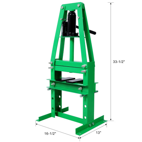 6 Ton H Frame Hydraulic Shop Press With Adjustable Working Table, Plates, And Height, Green Benchtop Garage Press for Auto Repair