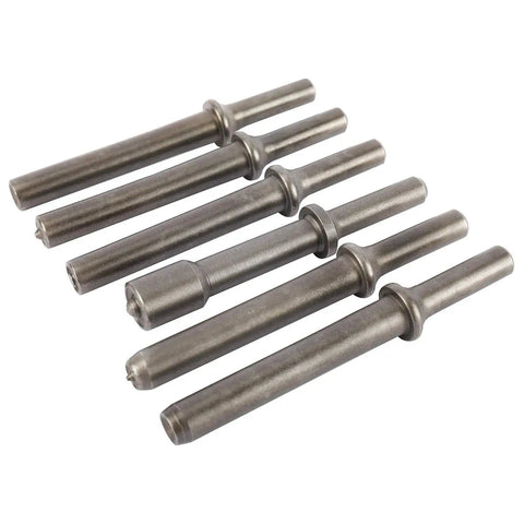 Set of 6 steel chisels from Heavy Duty Pneumatic Air Rivet Hammer Kit with 7 Pieces Smoothing Chisels, Steel Construction, Includes 6 Heads And