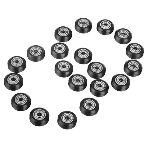 V Groove Wheel Set, 20 Pieces, 5mm Bore, 625 Bearing, 3D Printer CNC Pulley Accessories, Delrin Plastic Double Bearing Rollers For 2040 Gantry And X Carve arranged
