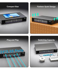 Unmanaged 24 Port 2.5G Ethernet Switch with 160Gbps Switching Capacity showing compact size and design features.