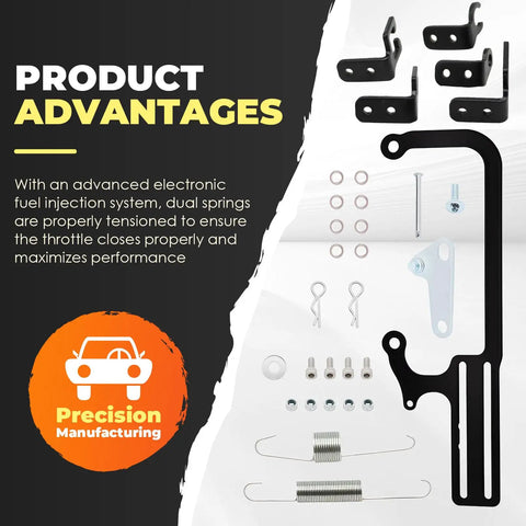 EZ-EFI Throttle Cable Mount Kit for 700R4 and 4150/4160 Carburetors, Beefy Heavy Duty Powder Coated Steel Mount with Stainless Hardware, Bolt On Precision Fit for Smooth Throttle Control and Classic Racing Look, kit parts laid out