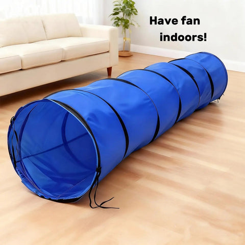 Foldable 10 Foot Dog Agility Tunnel With Carry Bag And Ground Spikes, Portable Training Gear For Park Days, Backyard Or Indoor Use