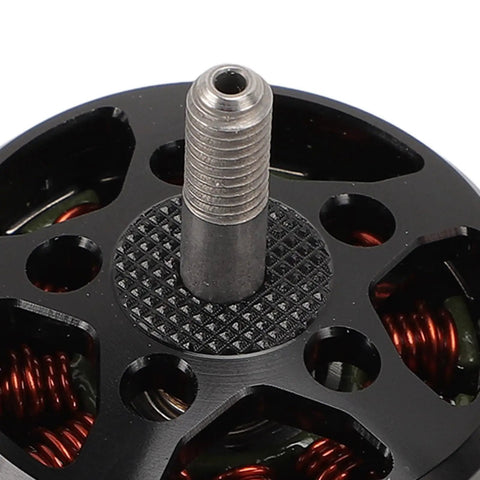 Close-up of Beefy 900KV 12N14P Brushless Drone Motor for FPV rigs with aerospace aluminum construction, high torsion thrust.