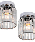 2 Pack Mini Semi Flush Mount Ceiling Lights With Clear Shade, Modern Crystal Ceiling Lamps For Indoor Use