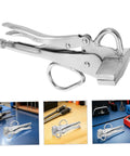 Adjustable Welding Clamp Pliers With Wide Flat Duckbill For Auto Body Sheet Metal Repair, heavy-duty metal tool on workbench