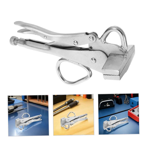 Adjustable Welding Clamp Pliers With Wide Flat Duckbill For Auto Body Sheet Metal Repair, heavy-duty metal tool on workbench