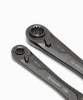 Close-up of 2 Piece X6 4 In 1 Black Oxide Spline Ratcheting SAE Wrench Set With 5 Degree Arc And X6 Beast Box Ends for versatile use.