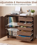 Total Game Changer Smooth Rolling 5 Drawer Wooden Filing Cabinet With Side Door And Adjustable Shelf Mobile Printer Stand Organizer For Home Office Bedroom Coffee Finish showing adjustable shelf and storage.