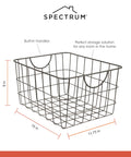Industrial Gray Utility Basket With Easy Grip Handles For Kitchen Pantry Organization And Closet Shelf Bins Durable Steel Wire Container Open Grid Design Heavy Duty Shelving Essential Modern Home Vibes, 15x11.75x8 inch design with built-in handles.