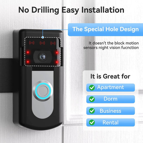 Doorbell Mount For Ring And Blink Video Doorbells, Adjustable No Drill Bracket With Non Blocking Motion Sensor, installed view