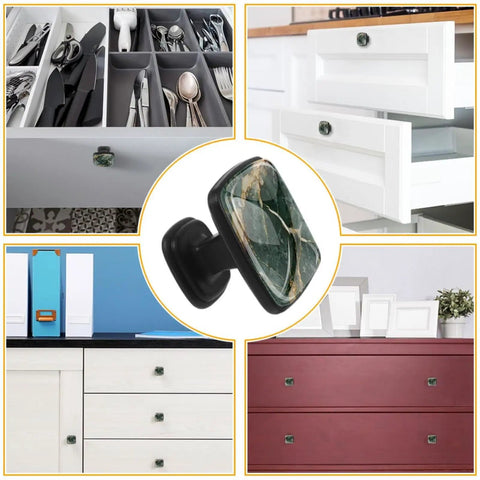 Hella Chic Marble Ombre Cabinet Pulls Set Of Four Sage Green And White Abs Resin Drawer Handles With Stainless Steel Screws For Kitchen Bathroom Furniture Renovation Projects shown on various drawers.