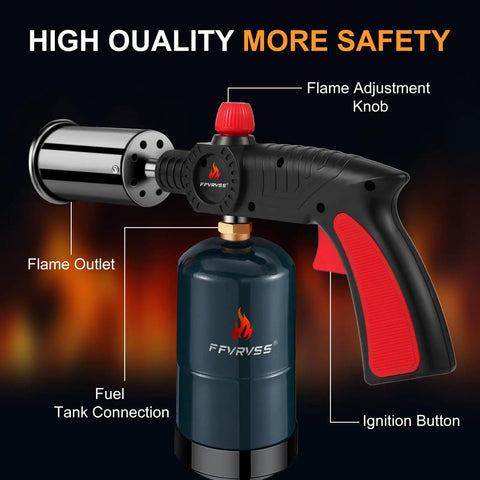 Heavy Duty Propane Culinary Torch For Grilling, Searing, Sous Vide, Camping And Welding - Adjustable Flame, Safety Shield