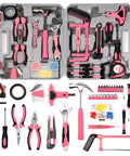 Open compact case showing the Pink 103 Piece DIY Tool Kit in a Compact Storage Case Built For Women And Beginners for quick fixes.