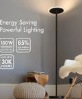Super Bright 3000 Lumen LED Torchiere Floor Lamp With Remote 30W Touch Dimmer in living room setting